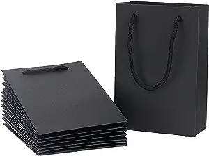 Mini Small Black Paper Gift Bags 50 Pack, 5.1x2.4x7.5inch Small Black Gift Bags Bulk with Cotton Handle, Small Size Matte Black Bags for Gifts Kraft Paper Bag