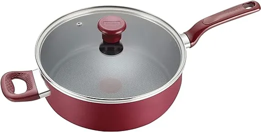 T-fal B0398264 Excite ProGlide Nonstick Thermo-Spot Heat Indicator Dishwasher Oven Safe Jumbo Cooker with Lid Cookware, 5-Quart, Red