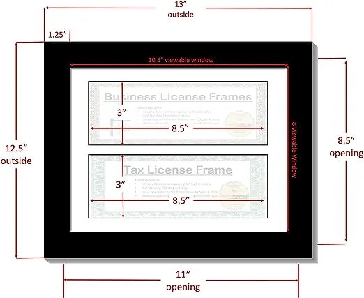 CreativePF [CL8.5x11bk] Black Double License Business Frames for Professionals 8.5 by 11-inch Frame w/Mat, Self Standing Easel Back and Hanger