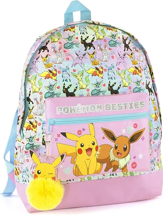 Pokemon Girls Pink Glitter School Backpack | Eevee Besties Design | Dream Bag for Endless Fun and School Days and Beyond