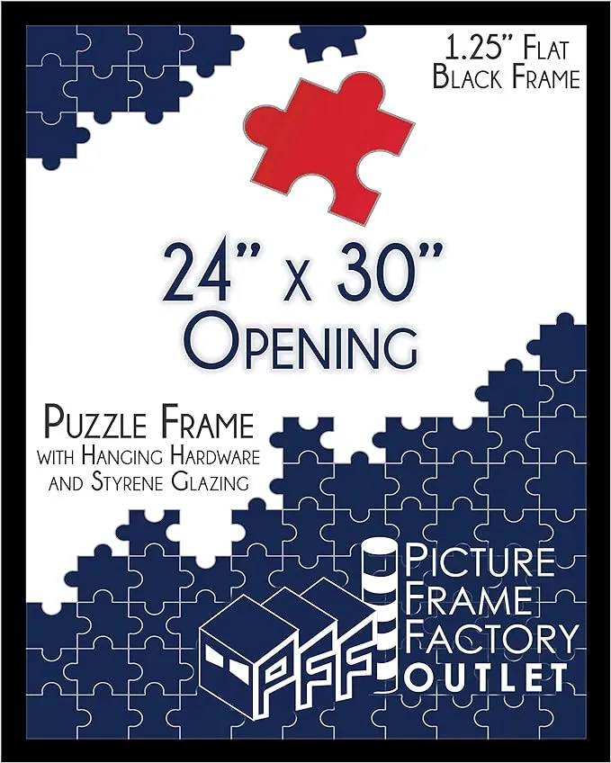 24x30 Puzzle Frame with 1.25" Flat Black Profile - All-in-One Solution for Your Cherished Puzzles and Artwork