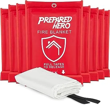 Prepared Hero Emergency Fire Blanket - 8 Pack - Fire Suppression Blanket for Kitchen, 40” x 40” Fire Blanket for Home, Fiberglass Fire Blanket.