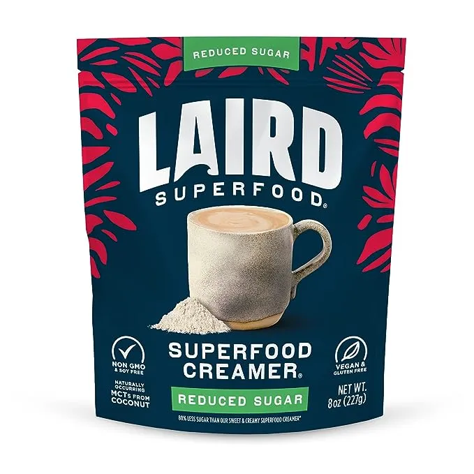 Laird Superfood Non-Dairy Reduced Sugar Superfood Coconut Powder Coffee Creamer, Keto, No Sugar Added, Gluten Free, Non-GMO, Vegan, 16 oz. Bag, Pack of 1