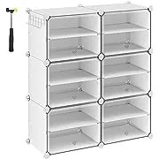 SONGMICS Shoe Rack, 6 Cubes Shoe Organizer with Doors, 24 Pair Plastic Shoe Storage Cabinet, for Bedroom, Entryway, Steel Frame, Plastic Panel, White ULPC033W01