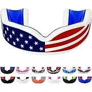 Sports Youth Mouth Guard for Kids (USA Flag & Fangs & 20 Best Colors to Choose from) - Youth Mouthguard Football, MMA, Karate, Flag Football, Rugby, Boxing, BJJ (/w Case) (Youth, Strapless)