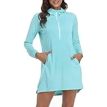 Hde Beach Coverups for Women UPF 50 Long Sleeve Swim Cover Up Dress with Hood