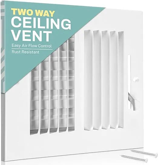 Home Intuition Ceiling Register - Air Vent Covers for Home Ceiling or Wall - 14X14 Inch (Duct Opening) 4-Way White Grille Register Cover with Adjustable Damper for HVAC Heat and Cold Air Conditioner