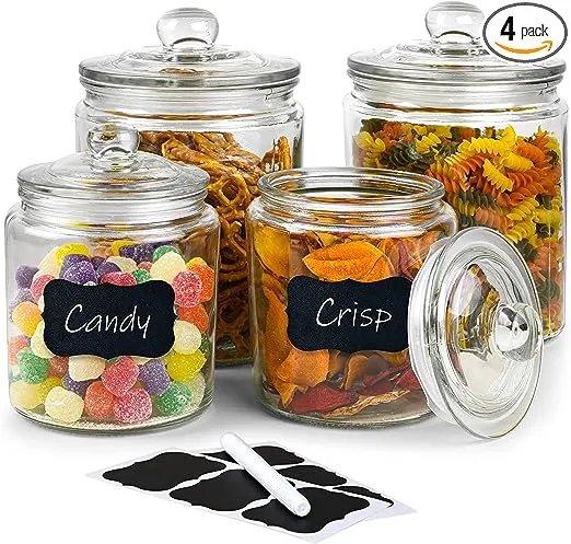 Glass Cookie Jar - Glass Apothecary Jars With Lids - Canister Sets For Kitchen Counter - Glass Candy Jars - Glass Canisters Set Of 3 - Sugar Containers For Countertop (3 pack 32oz)