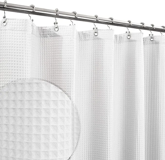 Barossa Design Honeycomb Waffle Weave Shower Curtain Cotton Blend Extra Long 84 inch Height, Hotel Luxury, Heavy Weight, Spa, Washable, White, 72x84 Fabric Shower Curtain for Bathroom