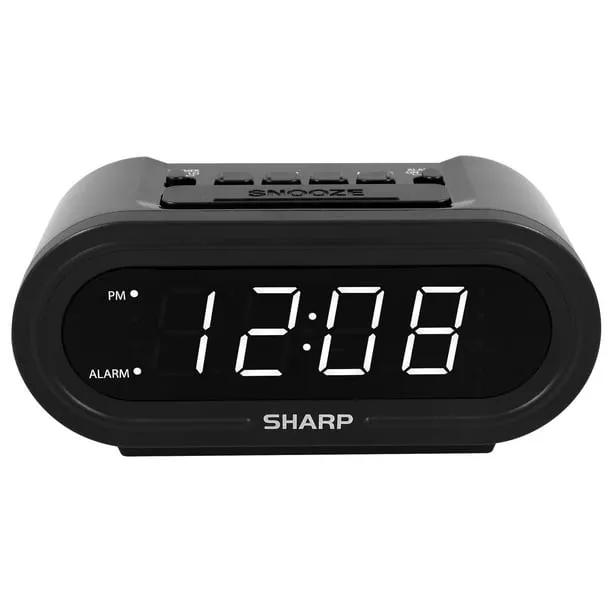 Sharp Digital Alarm with AccuSet - Automatic Smart Clock, Never Needs Setting - Great for Seniors, Kids, and Everyone who Doesn't Want to Set a Clock! Black Case with Red LEDs