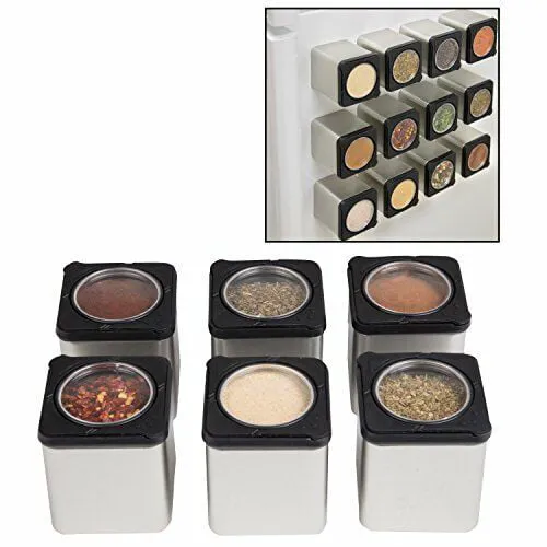 Magnetic Spice Jars-Shake or Pour Containers Attach to Most Refrigerator Doors & Appliances- Set of 3 Seasoning Dispensers-Easy Open Window Top Shakers- Salt Pepper Organizers, Space Saving Baking