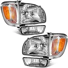 WEELMOTO For 2001-2004 Toyota Tacoma Headlights Assembly Replacement For 01 02 03 04 Tacoma Headlight+Corner Parking Signal Lights+Bumper Light 6PC Set Chrome Housing Amber Reflector Left Right Side