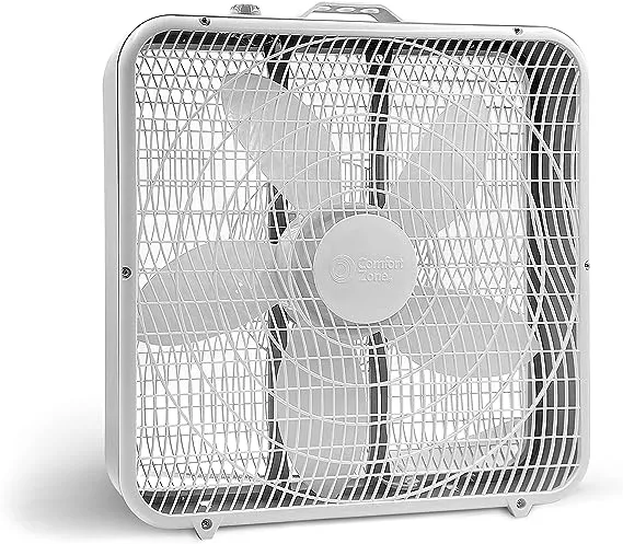 Comfort Zone Box Fan with Carry Handle, 20 inch, 3 Speed Full-Force Air Circulation with Air Conditioner, Floor Fan, Bedroom Fan, Airflow 15.03 ft/sec, Ideal for Home, Bedroom & Office, CZ200ABK