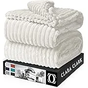 Clara Clark Cut Plush Fleece Throw Blanket - Throw Size - Lightweight Super Soft Fuzzy Luxury Bed Blanket for Bed - Machine Washable - (50x60) (White)