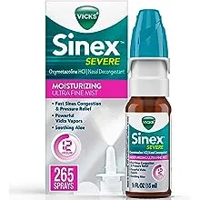 Vicks Sinex SEVERE Nasal Spray, Moisturizing Ultra Fine Mist with Aloe, Decongestant Medicine, Relief from Stuffy Nose due to Cold or Allergy, & Nasal Congestion, Sinus Pressure Relief, 265 Sprays