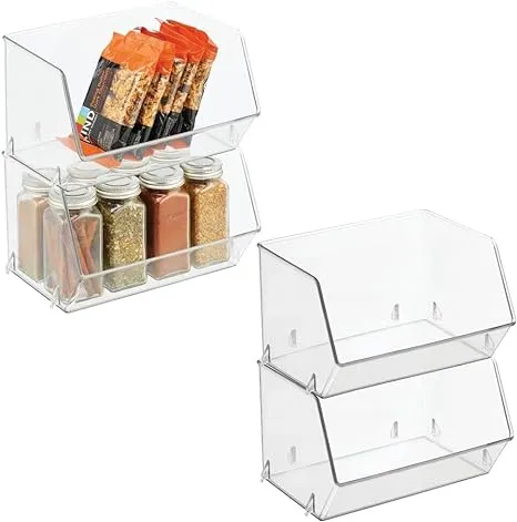 mDesign Plastic Open Front Food Storage Bin for Kitchen Cabinet, Pantry, Shelf, Fridge/Freezer - Organizer for Fruit, Potatoes, Onions, Drinks, Snacks, Pasta - 5" Tall - 4 Pack - Clear