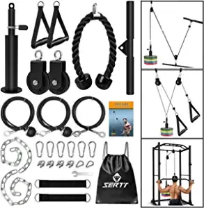 SERTT Weight Cable Pulley System Gym, Upgraded Cable Pulley Attachments for Gym LAT Pull Down, Biceps Curl, Tricep, Arm Workouts