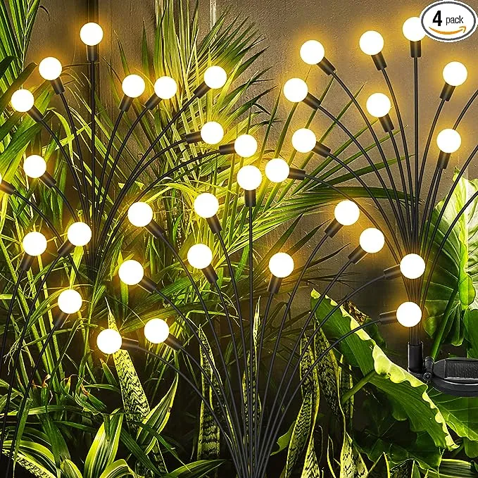 GOANDO Solar Garden Lights 48 LED Firefly Lights 4 Pack Solar Outdoor Lights Waterproof Starburst Swaying Garden Decor Lights for Yard Patio Pathway