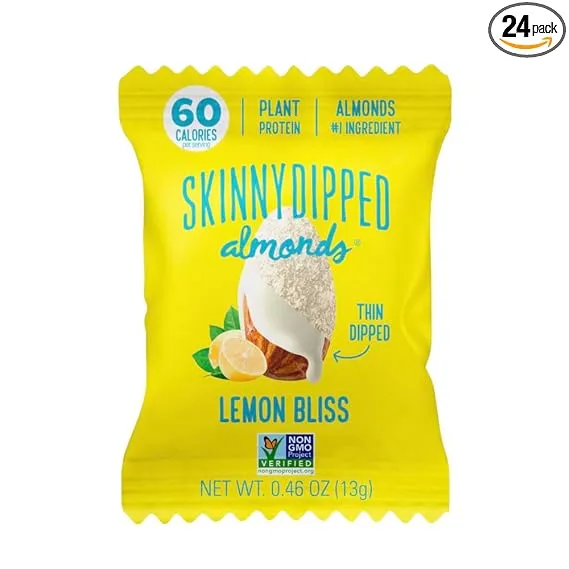 SkinnyDipped Lemon Bliss Yogurt Covered Almonds, Healthy Snack, Plant Protein, Gluten Free, 0.46 Ounce (Pack of 24)