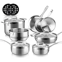 Duxtop Whole-Clad Tri-Ply Stainless Steel Induction Cookware Set, 14PC Kitchen Pots and Pans Set