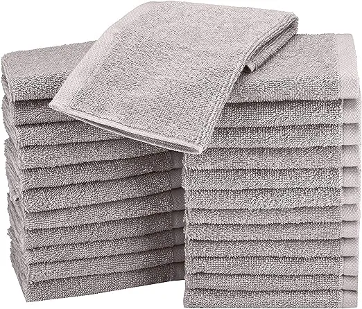 Amazon Basics Fast Drying Bath Towel, Extra Absorbent, Terry Cotton Washcloth, 12 x 12 Inch, White - Pack of 24