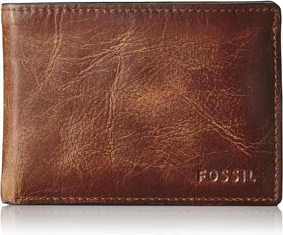 Fossil Men&s Derrick Front Pocket Bifold Leather Wallet - Brown