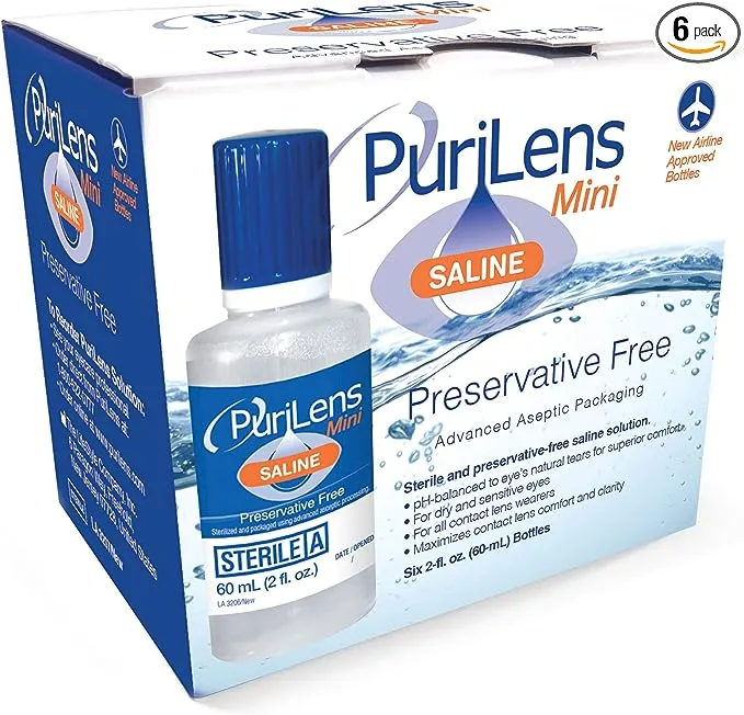 Purilens Plus Preservative Free Contact Lens Saline. 4 oz. (12 Pack)