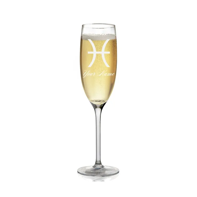 Champagne Glass, Zodiac Sign Pisces, Personalized Engraving Included