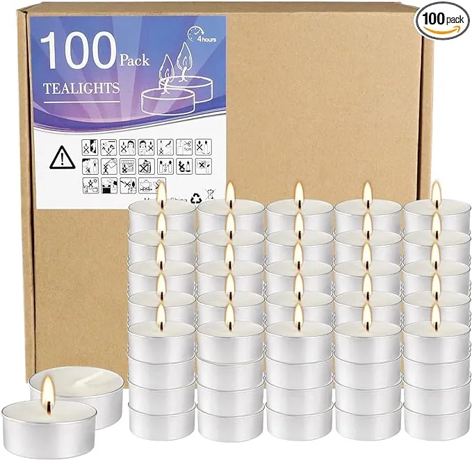 100-Pack Unscented Tea Lights Candles|4 Hour White Smokeless Tealight Candles|in Bulk Votive Little Candles for Shabbat, Wedding,Parties,Birthdays,Anniversaries100-Pack Unscented Tea Lights Candles|4 Hour White…