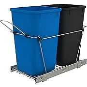 Rev-A-Shelf Double Pullout Trash Can 27 qt. for Kitchen, Blue, RV-15KD-2218C-S