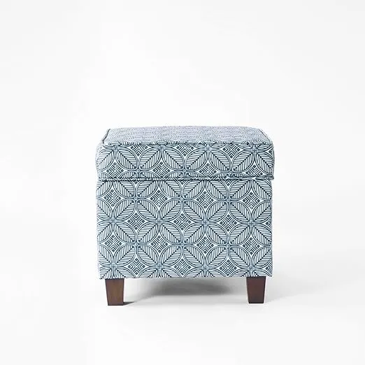 HomePop Home Decor | K7342-F2359 |Classic Square Storage Ottoman with Lift Off Lid | Ottoman with Storage for Living Room & Bedroom, Blue Stripe Large