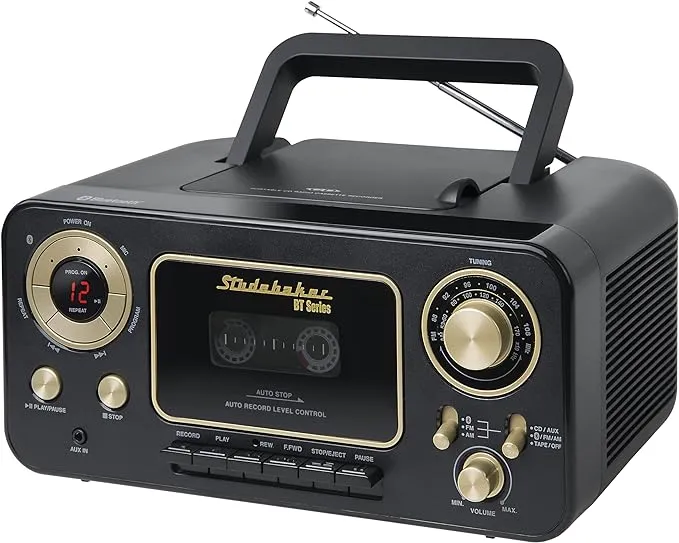 Studebaker Portable CD & Cassette Player w/Bluetooth & AM/FM Radio - Black