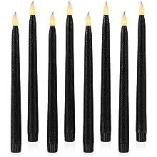 Rhytsing Black Glitter 11" Flameless Taper Candles with Timer Function, Battery Operated Candles for Halloween - Set of 8