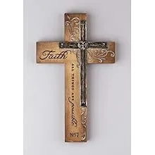 Dicksons Faith All Things Filigree Wood Look 9 Inch Resin Stone Hanging Wall Cross