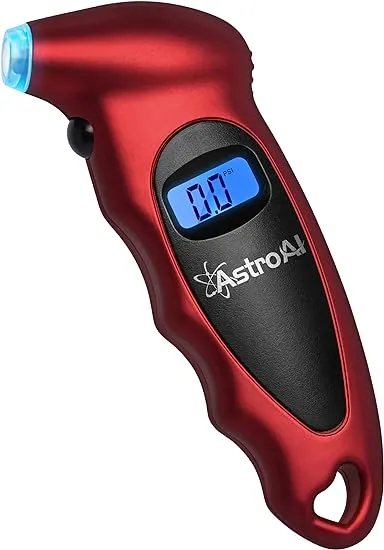 AstroAI Digital Tire Pressure Gauge 150 PSI 4 Settings for Car Truck Bicycle with Backlit LCD and Non-Slip Grip, Red