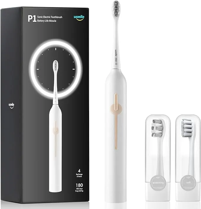 usmile Electric Toothbrush USB Rechargeable Sonic Toothbrush for Adults with Smart Timer 3 Cleaning Modes 4-Hour Fast Charge for 6 Months P1 White