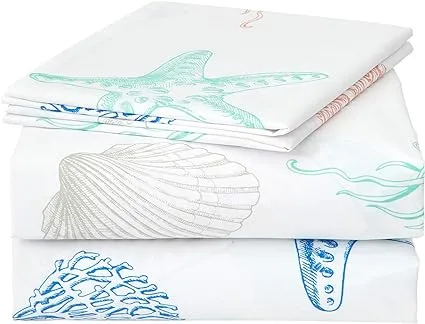 JSD Beach Theme Kids Printed Sheet Set Twin Deep Pocket, 3 Piece Soft Starfish J