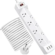 16.5 Ft Power Strip Surge Protector Flat Plug with USB, SUPERDANNY 7 Wide Spaced Outlets 3 USB Ports Mountable Extension Cord Charging Station, Overload Protection for Home Office Hotel Dorm, White