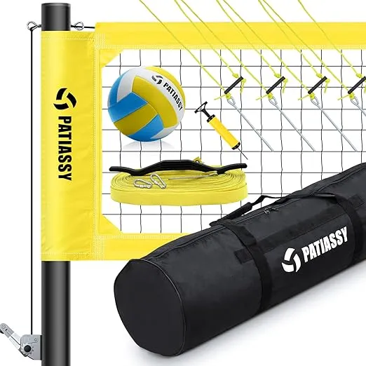 Patiassy Portable Professional Outdoor Volleyball Net Set with Winch System, Adjustable Height Aluminum Poles, Volleyball with Pump and Carrying Bag for Backyard BeachPatiassy Portable Professional Outdoor Volleyball Net Set with Winch System, Adjustable