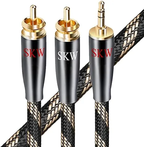 SKW Audiophile Ultra-high Purity Copper Audio Cable 3.5mm Male to 2 RCA Male Audio Auxiliary Stereo Y Splitter Adapter Cable 9.8ft/3M