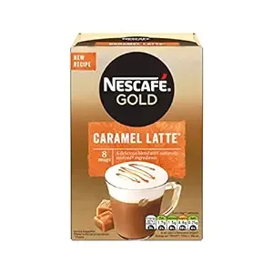 Original Nescafe Gold Caramel Latte Coffee Sachets Imported From The UK England Instant Coffee Finely Beans With Milk Sugar British Frothy Coffee Nescafe Café Menu Latte Caramel, 136 g