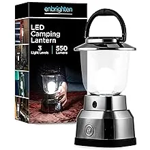 Enbrighten Brushed Nickel LED Camping Lantern, Battery Powered, 550 Lumens, 280 Hour Runtime, Carabiner Handle, Hiking Gear, Emergency Light, Blackout, Storm, Hurricane, 14210