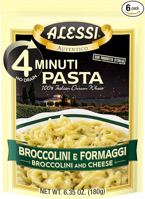 Alessi Broccolini & Cheese 4 Minute Pasta 6.35 oz Pouch - 6ct Case