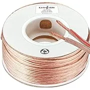 Kinter Cable 100ft 14-Gauge Audio Stereo Speaker Wire 30.48 Meters 2 Conductor Polarity Marked Clear PVC, CCA, Spool in Box, for Home Theater, HiFi, Surround, Car Audio, 117 High Strand Count (.15 OD)