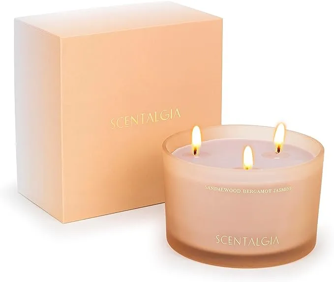 SCENTALGIA Sandalwood, Bergamot, Jasmine Scented Soy Candle Jar