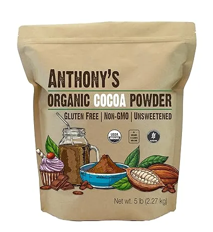 Anthony's Organic Raw Cocoa Powder, 5 lb, Batch Tested and VERIFIED Gluten Free & Non GMO