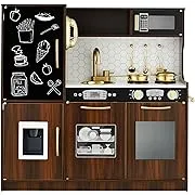 Best Choice Products Pretend Play Kitchen Wooden Toy Set for Kids w/ Telephone, Utensils, Oven, Microwave - Espresso