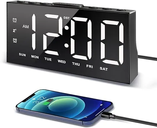 Digital Alarm Clock with Large Display Big Bold Numbers, Dimmer, 2 USB Charging Ports, Snooze, Small Table Desk Clock for Bedroom, Living Room, Clock for Heavy Sleepers