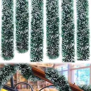 50 Feet Garland for Christmas Decorations,Green Snowy Garland,Artificial Christmas Pine Streamers for Party Hanging Ceiling Decorations