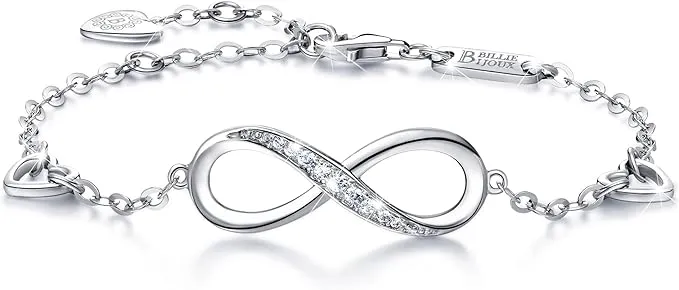 Billie Bijoux Womens 925 Sterling Silver Infinity Endless Love Symbol Charm Adjustable Bracelet Mother's Day Gift for Wife Women Girls Mom